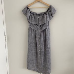 FRNCH Paris Ruffle Off the Shoulder Button Dress